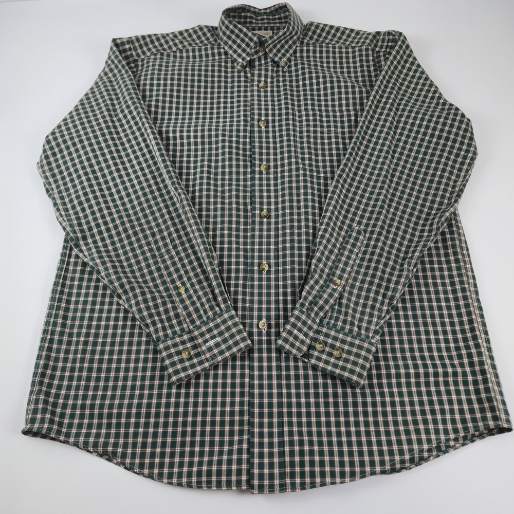 L.LBean Button Up Shirt Green Plaid Mens M Regular Cotton Traditional Fit